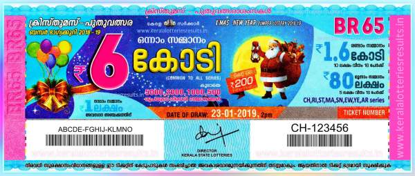 Kerala Christmas New Year Bumper Lottery Result 2019 winners